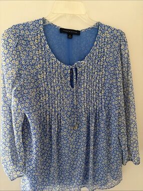 Tommy Hilfiger Blue Floral Peasant Tie-Neck Tunic